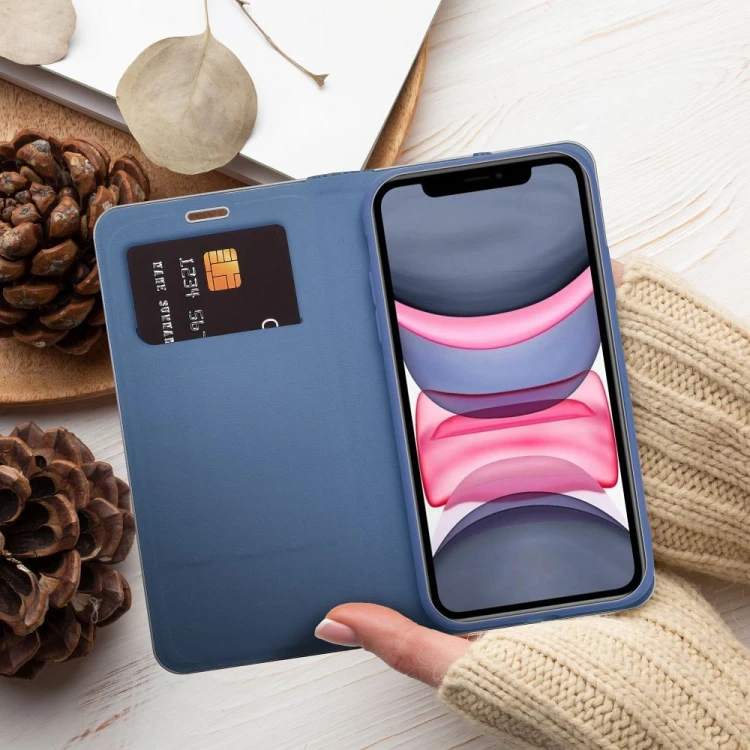 Etui z klapką Luna Book Carbon do iPhone 11 Aluminiowe Niebieskie