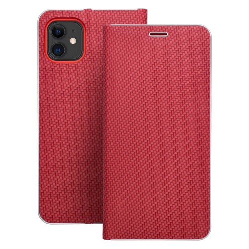 Etui z klapką Luna Book Carbon do iPhone 11 Aluminiowe Czerwone