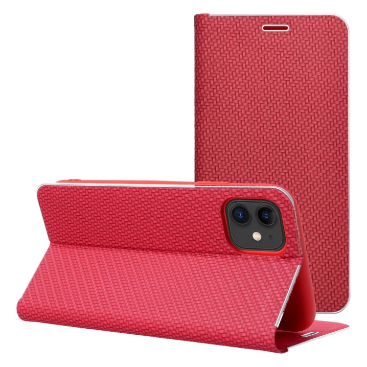 Etui z klapką Luna Book Carbon do iPhone 11 Aluminiowe Czerwone