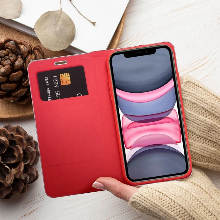 Etui z klapką Luna Book Carbon do iPhone 11 Aluminiowe Czerwone