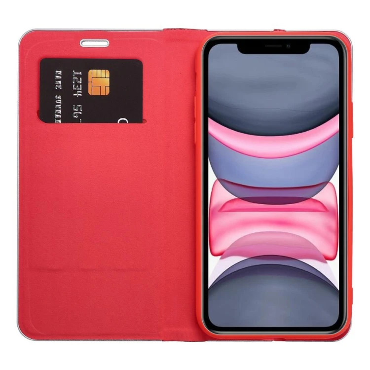 Etui z klapką Luna Book Carbon do iPhone 11 Aluminiowe Czerwone