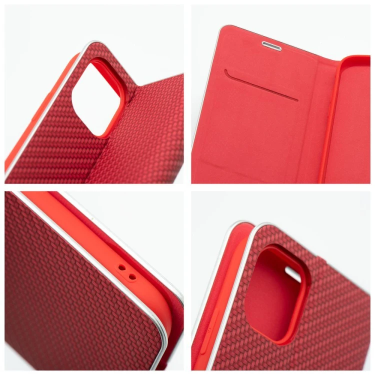 Etui z klapką Luna Book Carbon do iPhone 11 Aluminiowe Czerwone