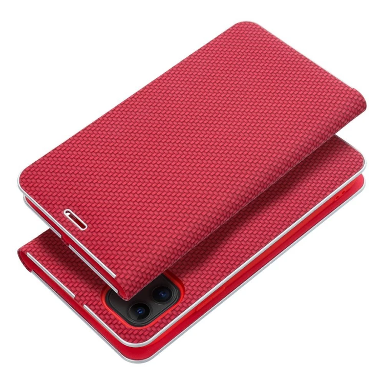 Etui z klapką Luna Book Carbon do iPhone 11 Aluminiowe Czerwone