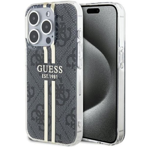 Etui Guess iPhone 15 Pro 4G Gold Stripe Czarne - Oryginalny Pokrowiec