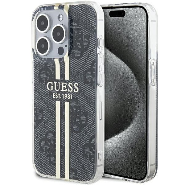 Etui Guess iPhone 15 Pro 4G Gold Stripe Czarne - Oryginalny Pokrowiec