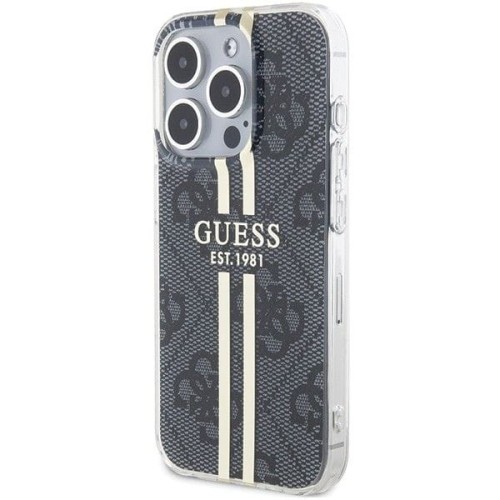 Etui Guess iPhone 15 Pro 4G Gold Stripe Czarne - Oryginalny Pokrowiec
