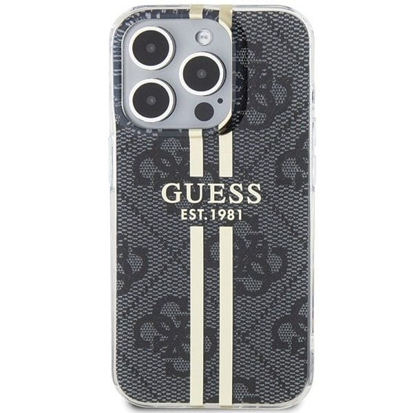 Etui Guess iPhone 15 Pro 4G Gold Stripe Czarne - Oryginalny Pokrowiec