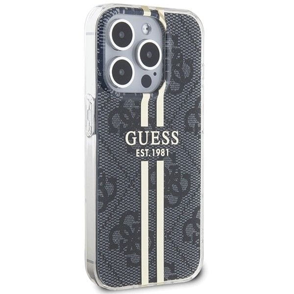 Etui Guess iPhone 15 Pro 4G Gold Stripe Czarne - Oryginalny Pokrowiec