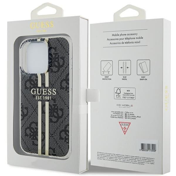 Etui Guess iPhone 15 Pro 4G Gold Stripe Czarne - Oryginalny Pokrowiec