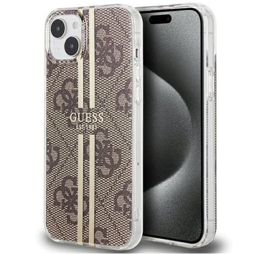 Etui Guess iPhone 15 Plus 4G Gold Stripe Brązowe - Oryginalny Pokrowiec