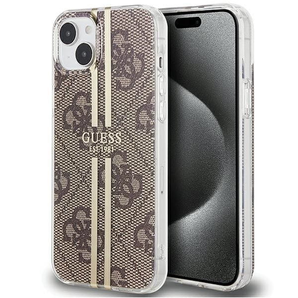 Etui Guess iPhone 15 Plus 4G Gold Stripe Brązowe - Oryginalny Pokrowiec