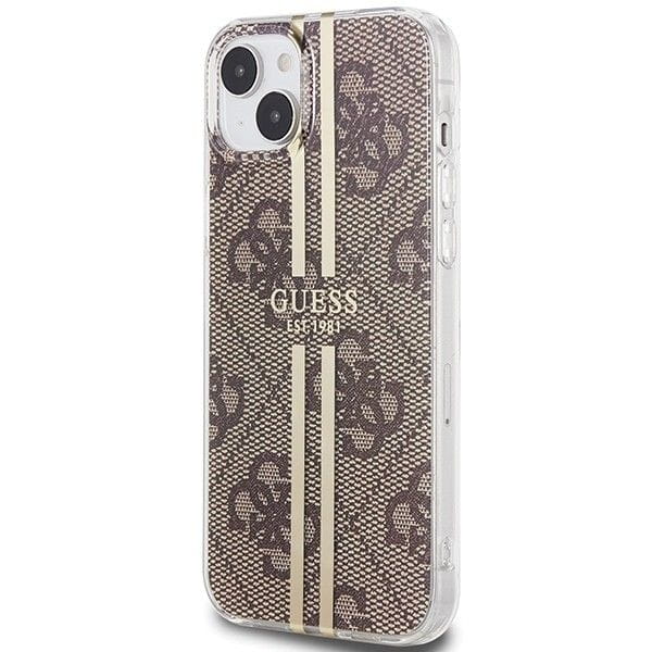 Etui Guess iPhone 15 Plus 4G Gold Stripe Brązowe - Oryginalny Pokrowiec