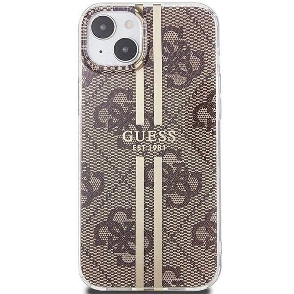 Etui Guess iPhone 15 Plus 4G Gold Stripe Brązowe - Oryginalny Pokrowiec