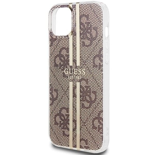 Etui Guess iPhone 15 Plus 4G Gold Stripe Brązowe - Oryginalny Pokrowiec