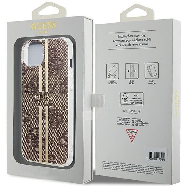 Etui Guess iPhone 15 Plus 4G Gold Stripe Brązowe - Oryginalny Pokrowiec