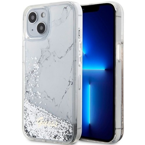 Etui Guess iPhone 13 / 14 / 15 Liquid Glitter Marble Białe - Pokrowiec