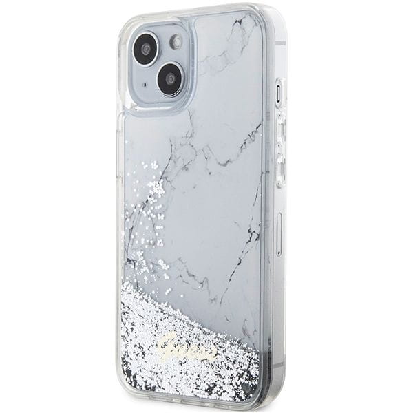 Etui Guess iPhone 13 / 14 / 15 Liquid Glitter Marble Białe - Pokrowiec