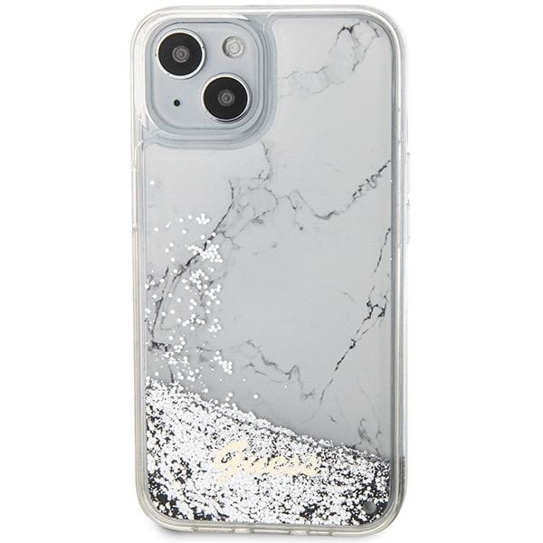 Etui Guess iPhone 13 / 14 / 15 Liquid Glitter Marble Białe - Pokrowiec