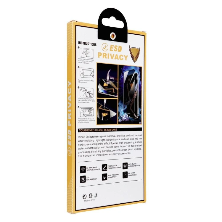 Szkło hartowane z filtrem prywatyzującym OG 6D Premium Privacy Glass do iPhone 13 / 16e / 17e (SE 4 2025) – Czarna ramka