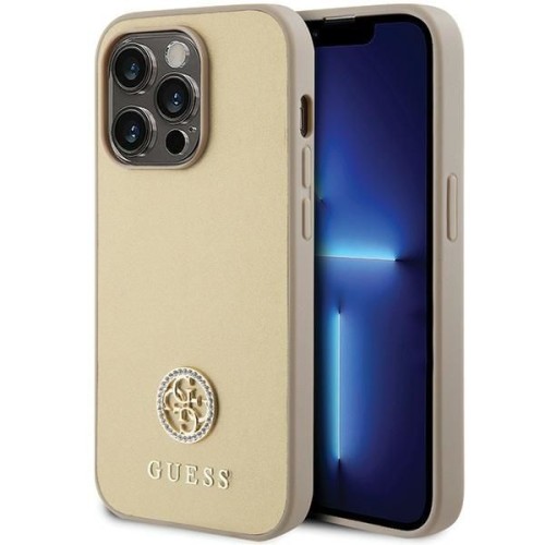 Etui Guess iPhone 15 Pro 4G Strass Metal Logo Złote - Pokrowiec z Kryształkami