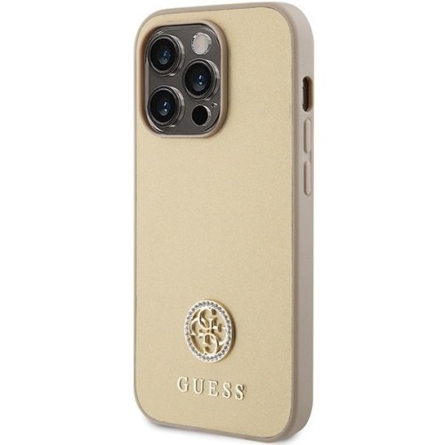 Etui Guess iPhone 15 Pro 4G Strass Metal Logo Złote - Pokrowiec z Kryształkami