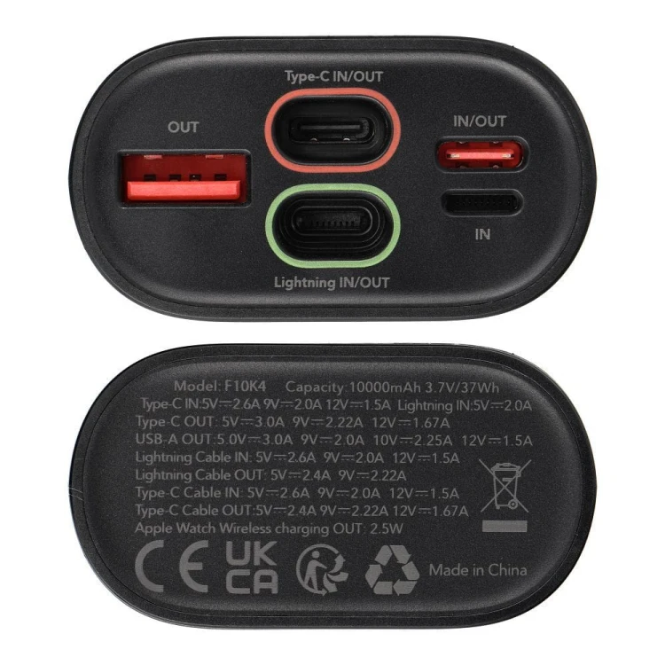Multifunkcyjny powerbank 5w1 Forcell F-Energy F10K4 10000 mAh PD 20W / QC 22.5W z ładowarką Apple Watch – Czarny