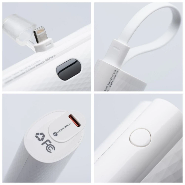 Kieszonkowy powerbank ze złączem Lightning Forcell F-Energy Power Plug F5K3 5000 mAh PD 20W – Biały