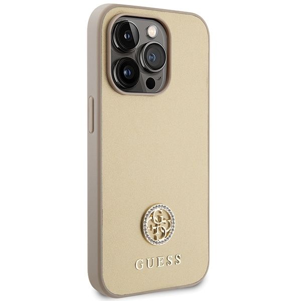 Etui Guess iPhone 15 Pro 4G Strass Metal Logo Złote - Pokrowiec z Kryształkami