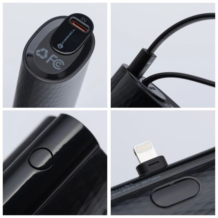 Kieszonkowy powerbank ze złączem Lightning Forcell F-Energy Power Plug F5K3 5000 mAh PD 20W – Czarny
