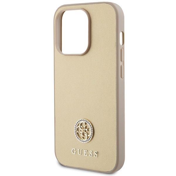 Etui Guess iPhone 15 Pro 4G Strass Metal Logo Złote - Pokrowiec z Kryształkami