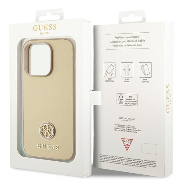 Etui Guess iPhone 15 Pro 4G Strass Metal Logo Złote - Pokrowiec z Kryształkami