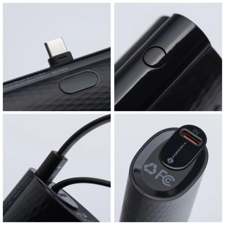 Kieszonkowy powerbank ze złączem USB-C Forcell F-Energy Power Plug F5K3 5000 mAh PD 20W – Czarny