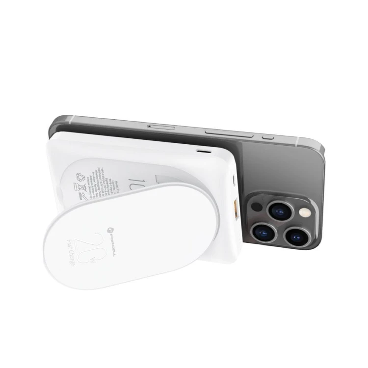 Powerbank z MagSafe i podpórką Forcell F-Energy MagStand F10K2 10000 mAh PD 20W QC 3.0 – Biały