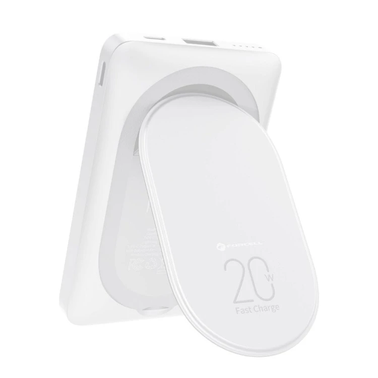 Powerbank z MagSafe i podpórką Forcell F-Energy MagStand F10K2 10000 mAh PD 20W QC 3.0 – Biały