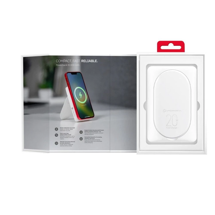 Powerbank z MagSafe i podpórką Forcell F-Energy MagStand F10K2 10000 mAh PD 20W QC 3.0 – Biały