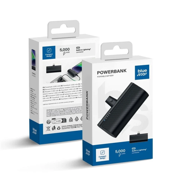 Kieszonkowy powerbank ze złączem Lightning Blue Star W0556P 5000 mAh 2.1A – Czarny
