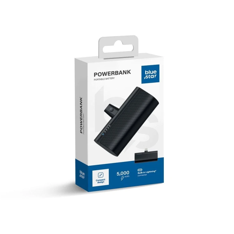 Kieszonkowy powerbank ze złączem Lightning Blue Star W0556P 5000 mAh 2.1A – Czarny