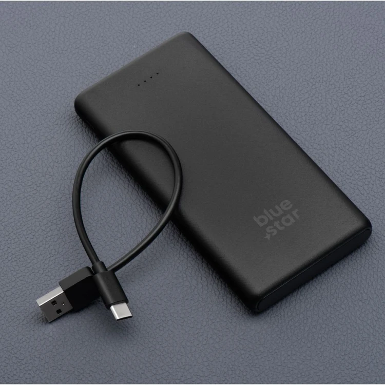 Niezawodny i smukły powerbank Blue Star W1061 10000 mAh 2A z kablem USB-C – Czarny
