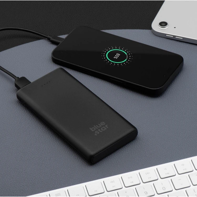 Niezawodny i smukły powerbank Blue Star W1061 10000 mAh 2A z kablem USB-C – Czarny