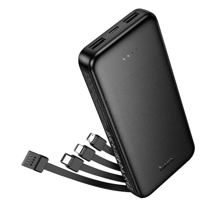 Uniwersalny powerbank 5w1 Hoco J163 10000 mAh 2A z wbudowanymi kablami i wskaźnikiem LED – Czarny