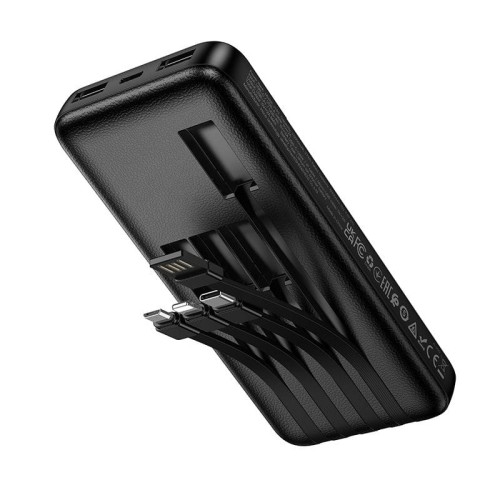 Uniwersalny powerbank 5w1 Hoco J163 10000 mAh 2A z wbudowanymi kablami i wskaźnikiem LED – Czarny