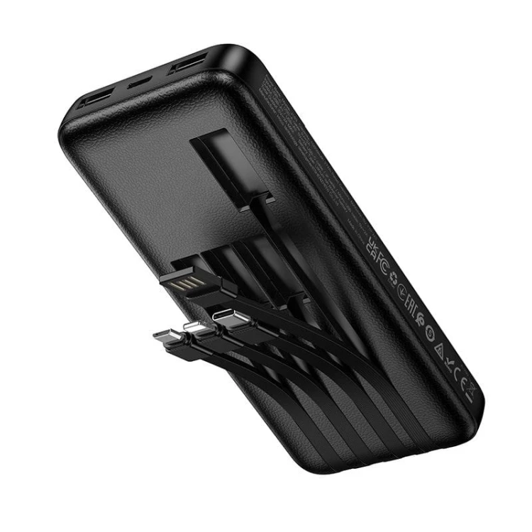 Uniwersalny powerbank 5w1 Hoco J163 10000 mAh 2A z wbudowanymi kablami i wskaźnikiem LED – Czarny