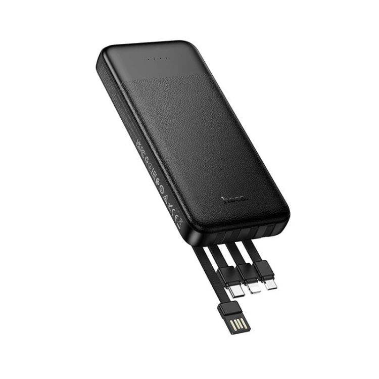 Uniwersalny powerbank 5w1 Hoco J163 10000 mAh 2A z wbudowanymi kablami i wskaźnikiem LED – Czarny