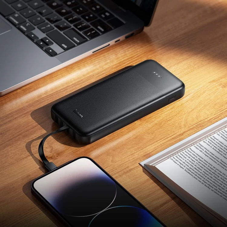Uniwersalny powerbank 5w1 Hoco J163 10000 mAh 2A z wbudowanymi kablami i wskaźnikiem LED – Czarny