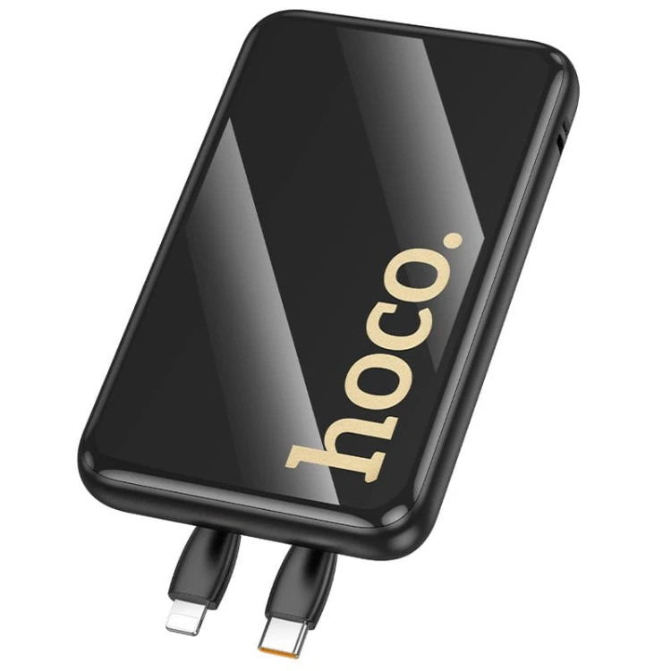 Kompaktowy powerbank 4w1 Hoco Q37 10000 mAh PD 20W / QC 22.5W z wbudowanymi kablami USB-C i Lightning – Czarny