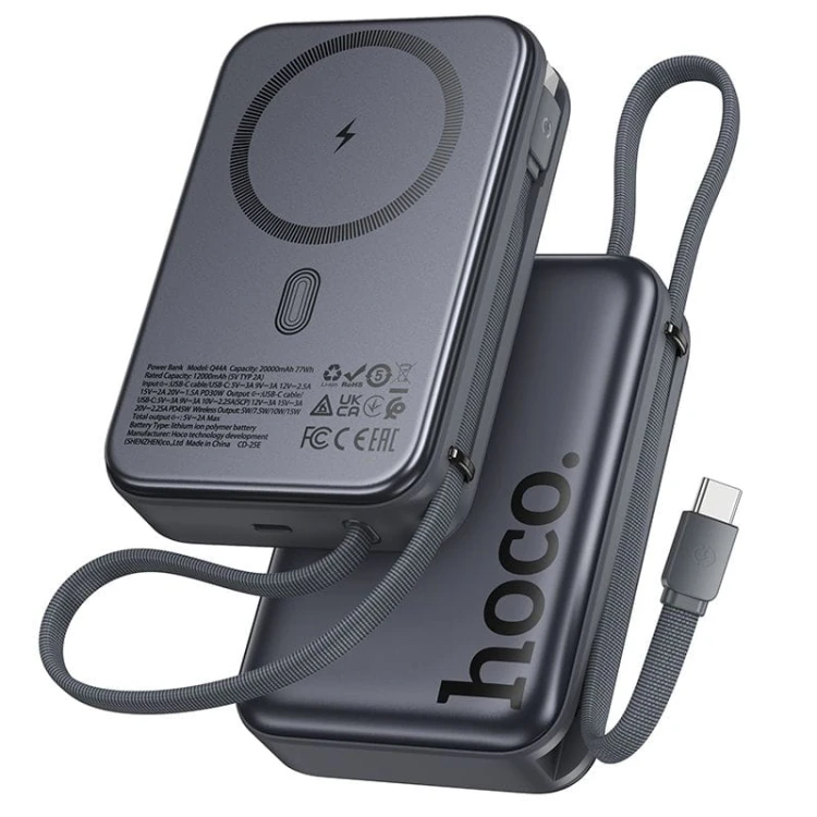 Potężny powerbank z MagSafe Hoco Q44A 20000 mAh PD 45W QC do smartfonów i laptopów – Czarny