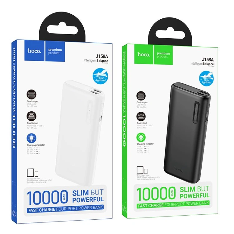 Niezawodny powerbank Hoco J158A 10000 mAh 2A z ogniwami 18650 – Czarny