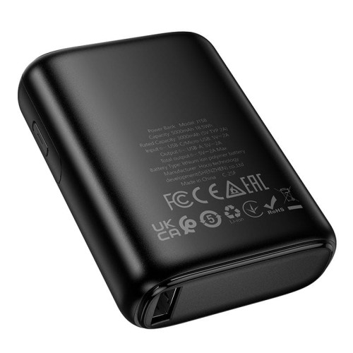 Kompaktowy powerbank kieszonkowy Hoco J158 5000 mAh 2A z wskaźnikiem LED – Czarny
