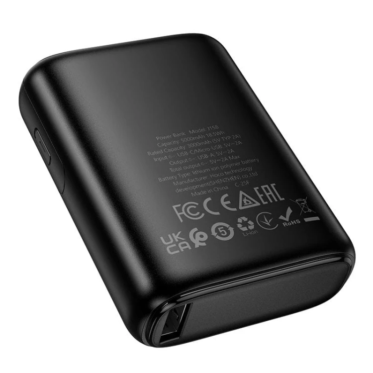 Kompaktowy powerbank kieszonkowy Hoco J158 5000 mAh 2A z wskaźnikiem LED – Czarny