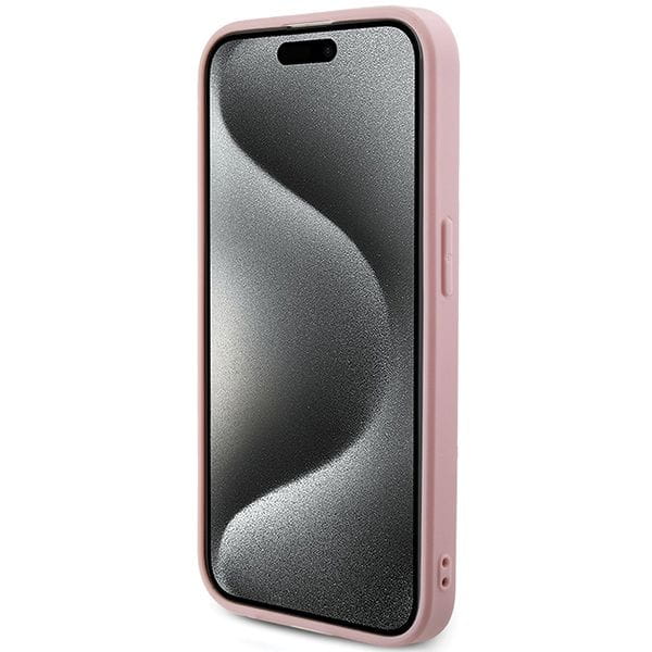 Etui Guess iPhone 14 Pro Saffiano Iridescent Script Różowe - Pokrowiec